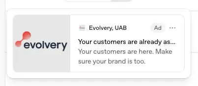 Evolvery's ad card shown below a ChatGPT answer
